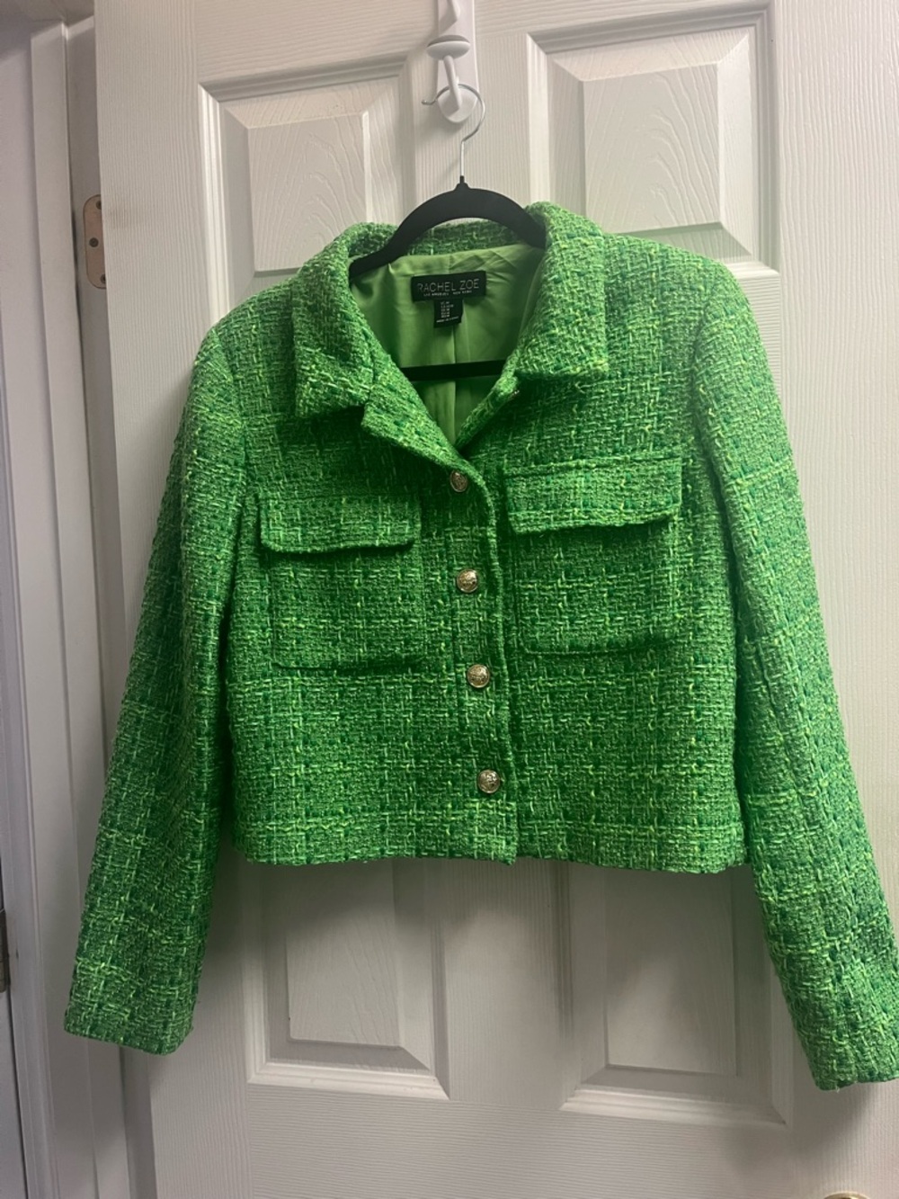 Rachel Zoe Bright Green Tweed Cropped Blazer